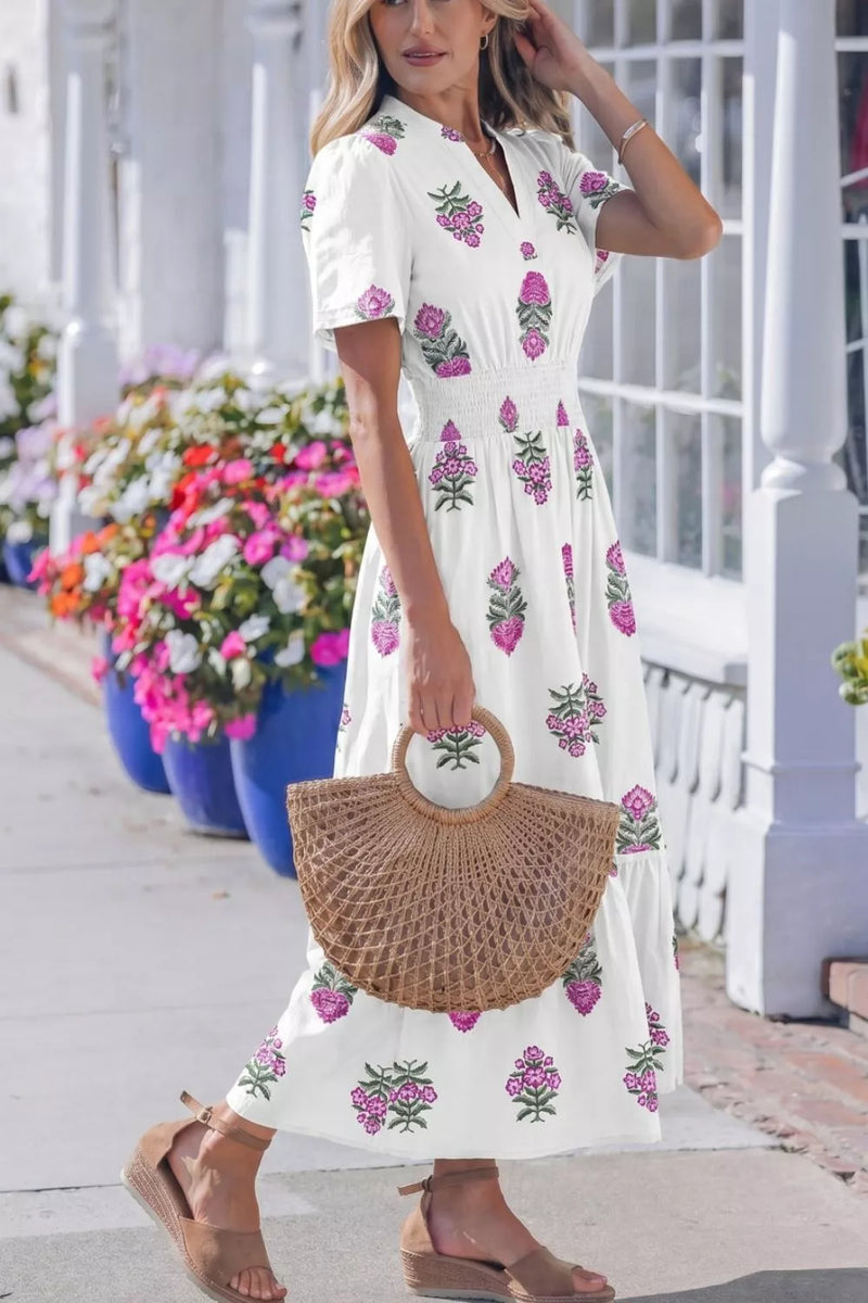 floral print ruffle hem midi dress Tangerine Floral Print Ruffle Hem Midi Dress PinkBlush
