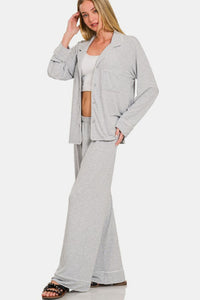 Hazel Blues® |  Zenana Button Down Long Sleeve Top and Pants Lounge Set