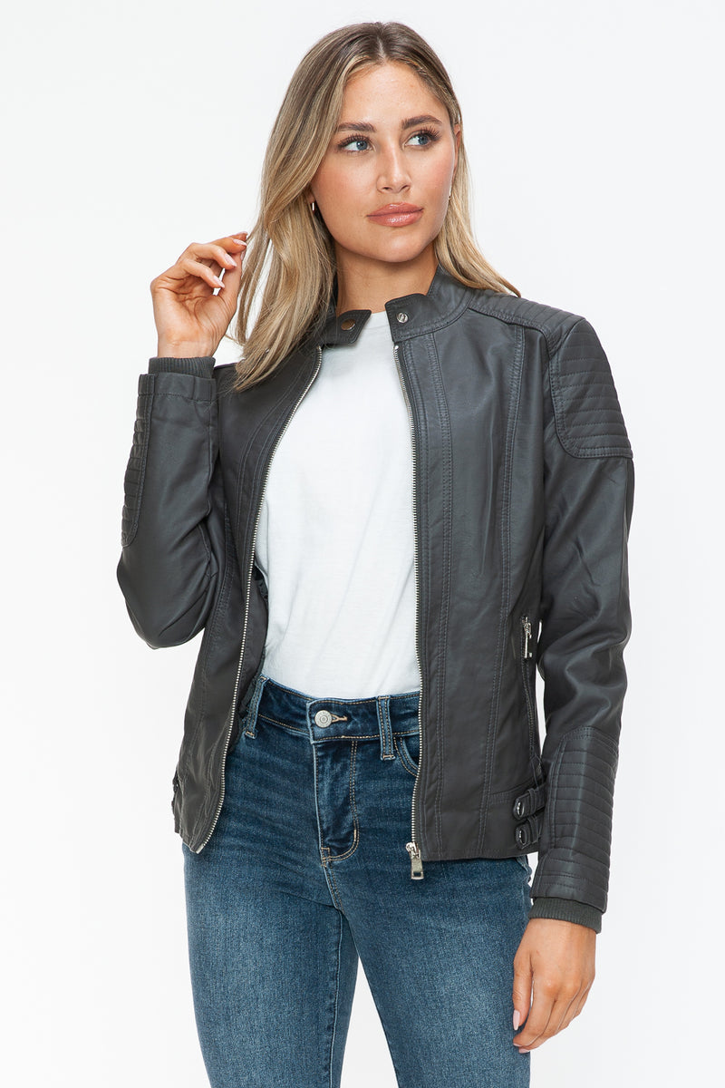 Hazel Blues® |  Snobbish Faux Leather Biker Jacket with Side Zip Pockets