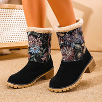 Hazel Blues® |  Embroidered Faux Fur Block Heel Boots