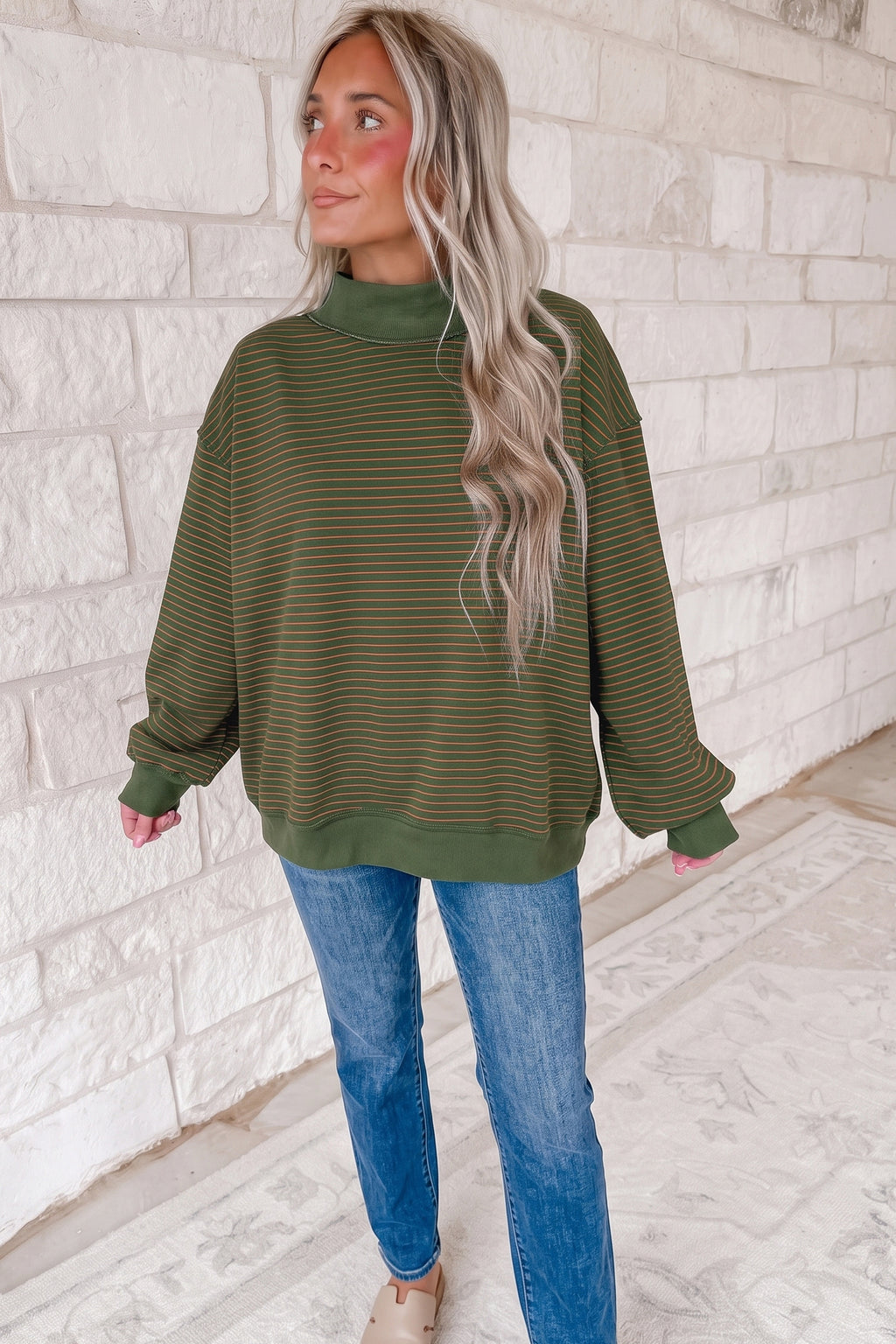 Ansley Belle Green Stripe Color-Block Sweatshirt