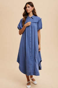 Hazel Blues® |  Annie Wear Mineral Washed Button Down Puff Sleeve Shirt Dress