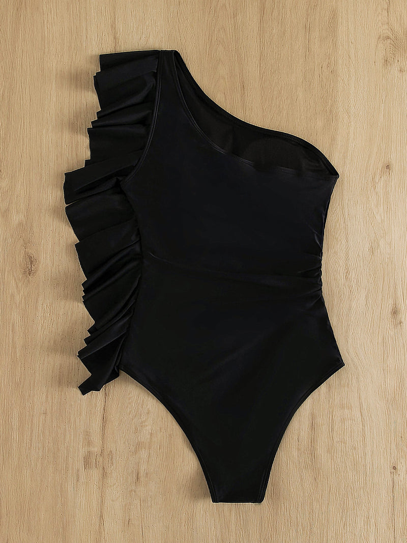 Hazel Blues® |  Ruffled Single Shoulder One-Piece Swimwear