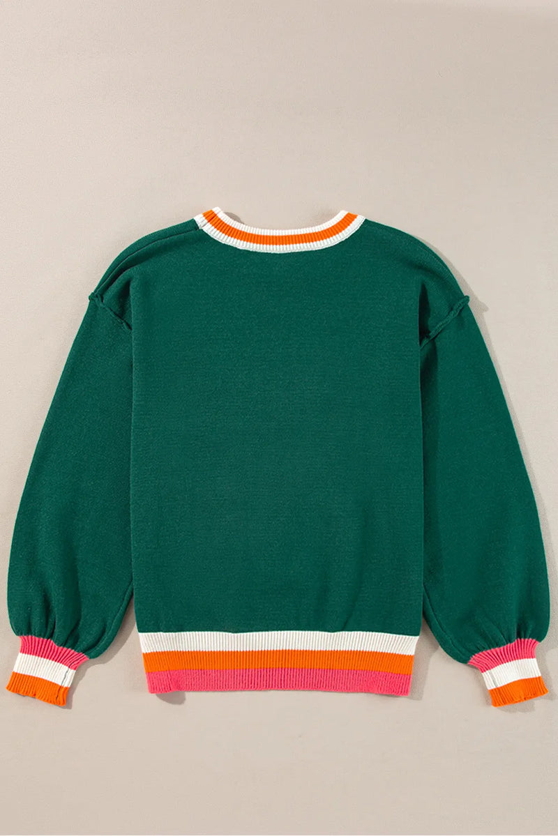Hazel Blues® |  Contrast Round Neck Long Sleeve Sweater