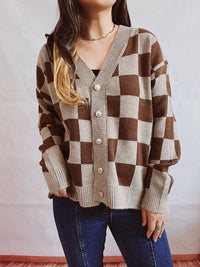 Hazel Blues® |  Checkered Open Front Button Up Cardigan