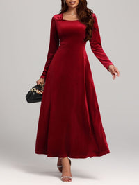 Hazel Blues® |  Square Neck Long Sleeve Velvet Dress