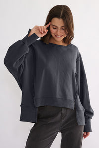 Hazel Blues® |  Exposed Seam High-Low Long Sleeve Sweatshirt