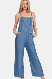 Hazel Blues® |  Zenana Washed Adjustable Strap Wide Leg Denim Overalls