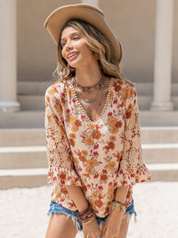 Hazel Blues® |  Floral V-Neck Spliced Lace Blouse