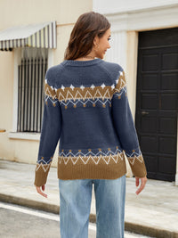 Hazel Blues® |  Contrast Round Neck Long Sleeve Sweater