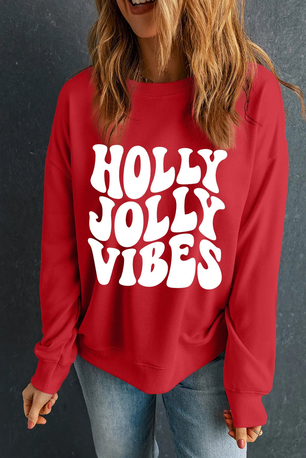 Hazel Blues® |  Letter Graphic Round Neck Long Sleeve Sweatshirt