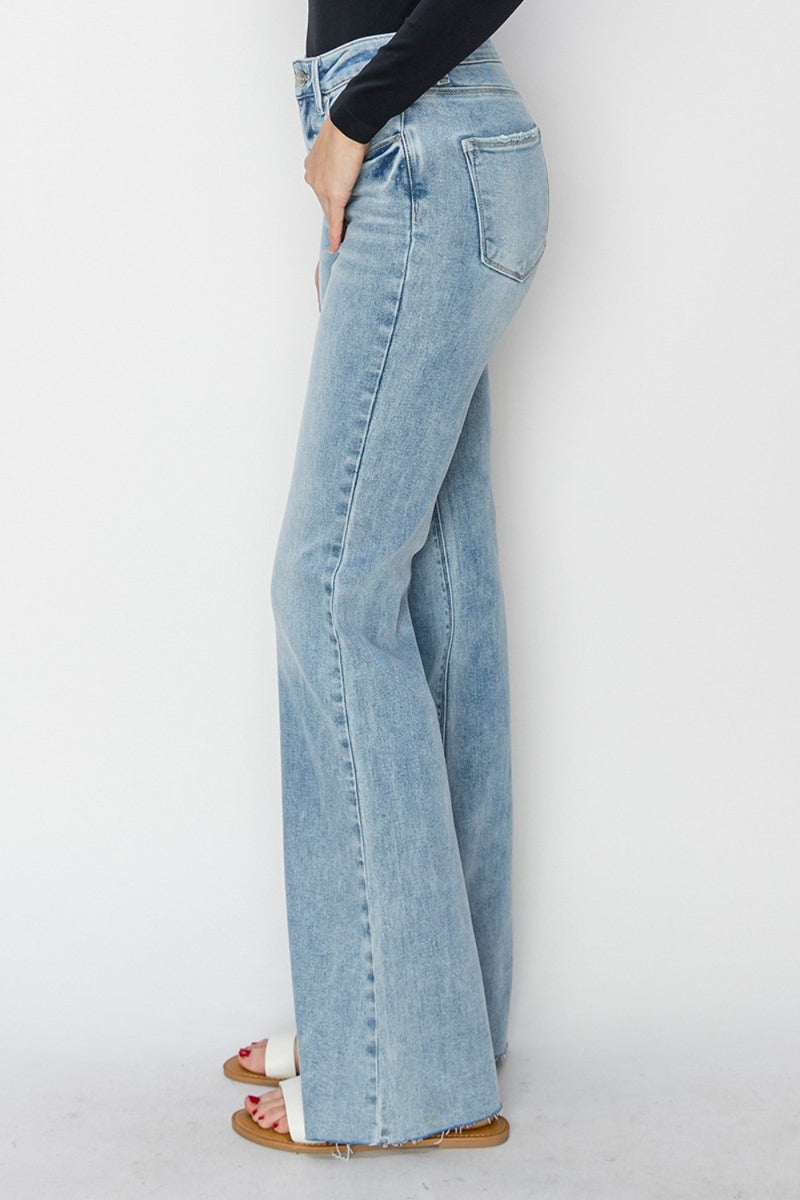 Hazel Blues® |  RISEN High Rise Raw Cut Hem Bootcut Jeans