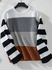 Hazel Blues® |  Color Block Round Neck Long Sleeve Sweater