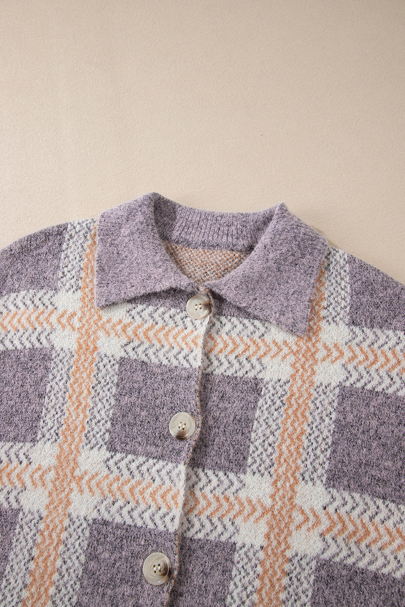 Hazel Blues® |  Plaid Button Up Collared Neck Cardigan