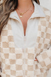 Hazel Blues® |  Khaki Checker Sherpa Corduroy Patchwork Zip up Collared Jacket