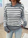 Hazel Blues® |  Striped Collared Neck Long Sleeve Sweater