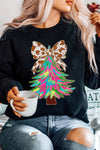 Hazel Blues® |  Black Bowknot Christmas Tree Shiny Graphic Sweatshirt
