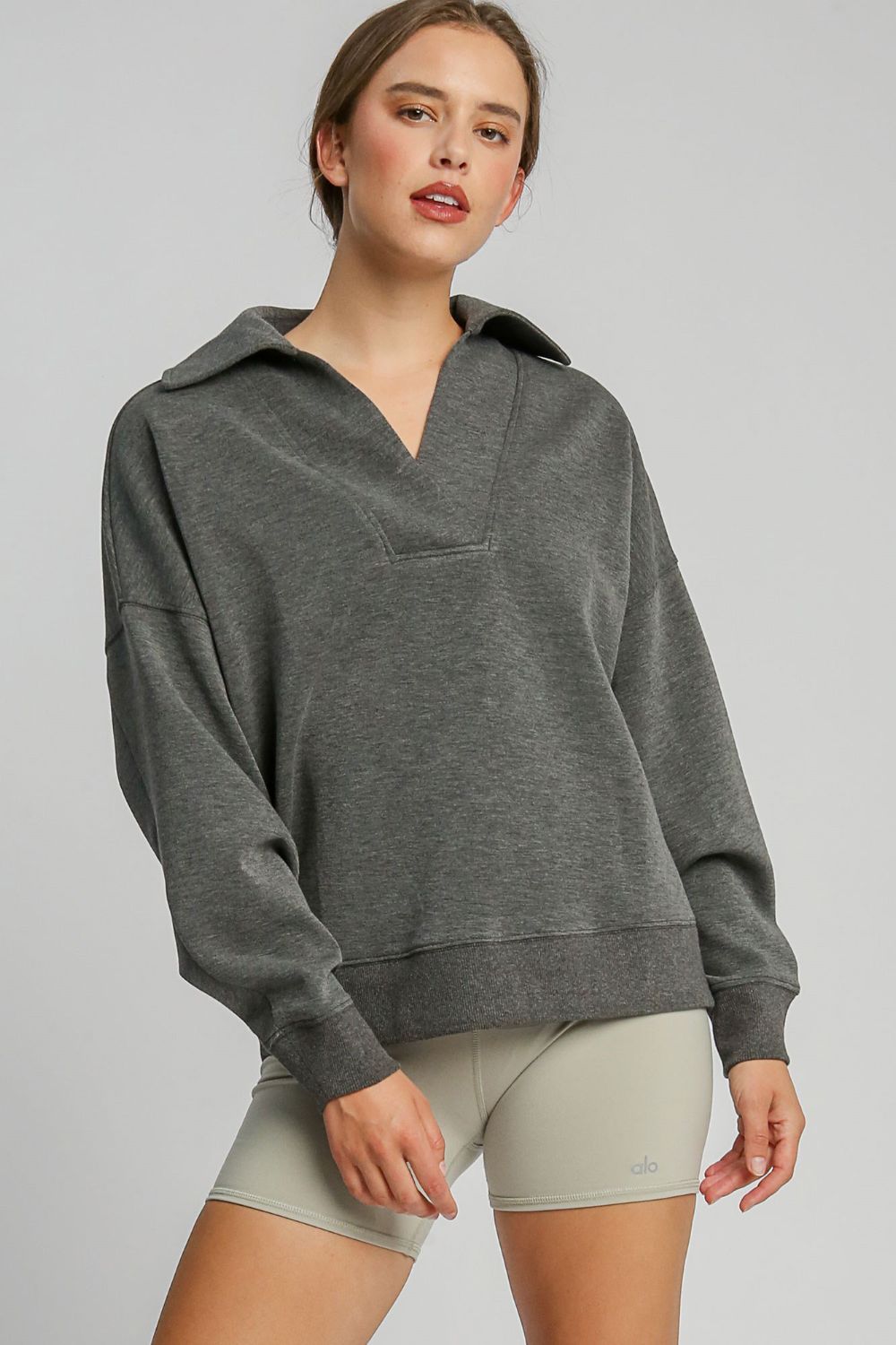 Hazel Blues® |  Umgee Johnny Collar Dropped Shoulder Sweatshirt