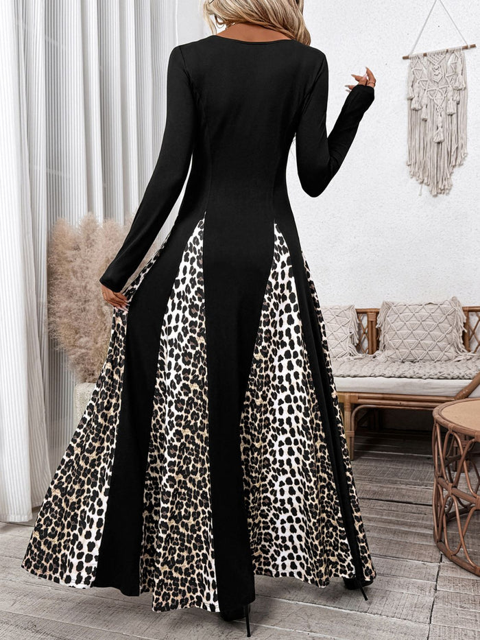 Hazel Blues® |  Perfee Leopard Square Neck Long Sleeve Maxi Dress