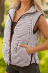 Hazel Blues® |  Brown Stripe Snap Button Scalloped Hem Collared Winter Vest