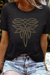 Hazel Blues® |  Black Rhinestone Western Pattern Cotton Blend Graphic T Shirt