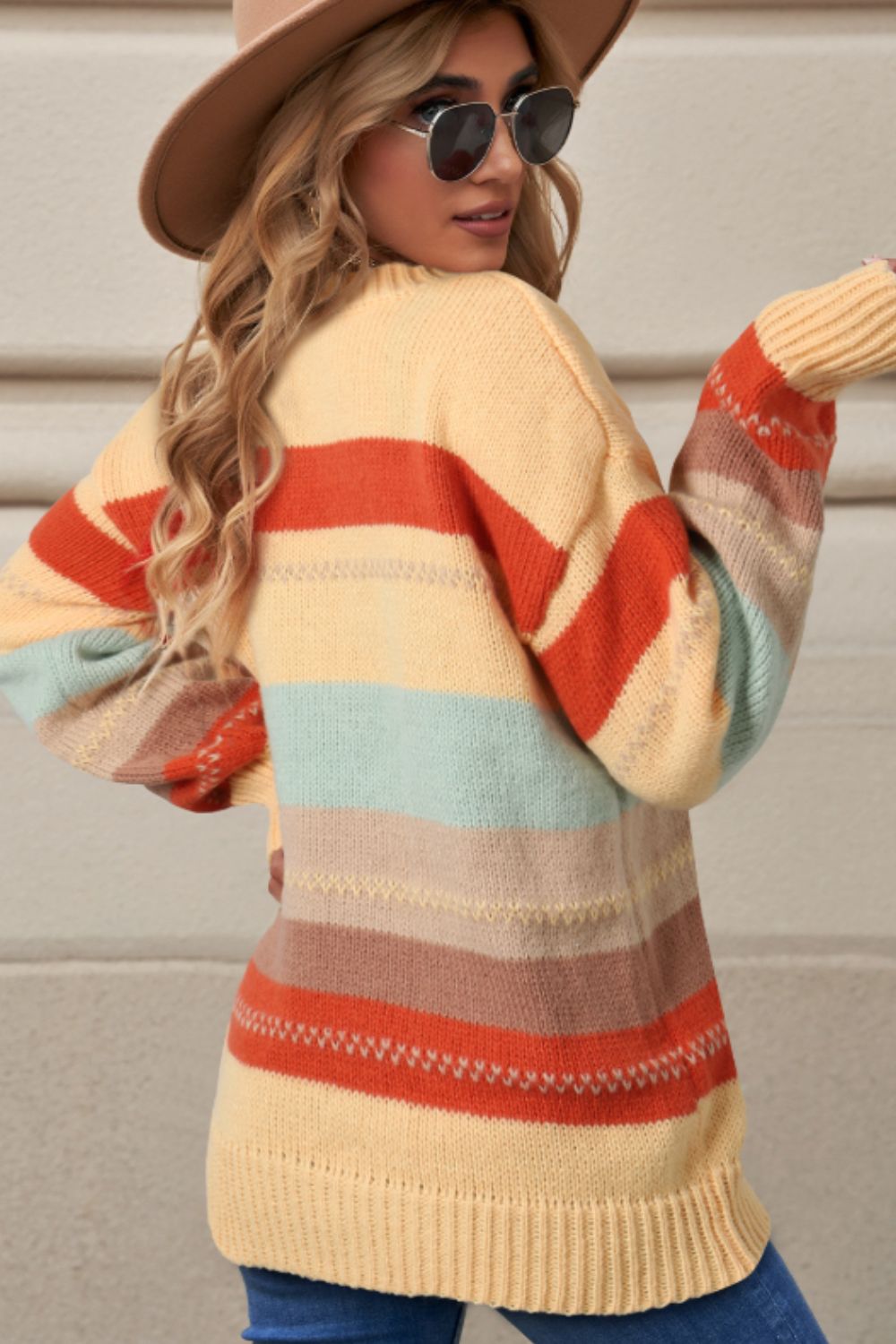 Hazel Blues® |  Color Block Round Neck Dropped Shoulder Sweater