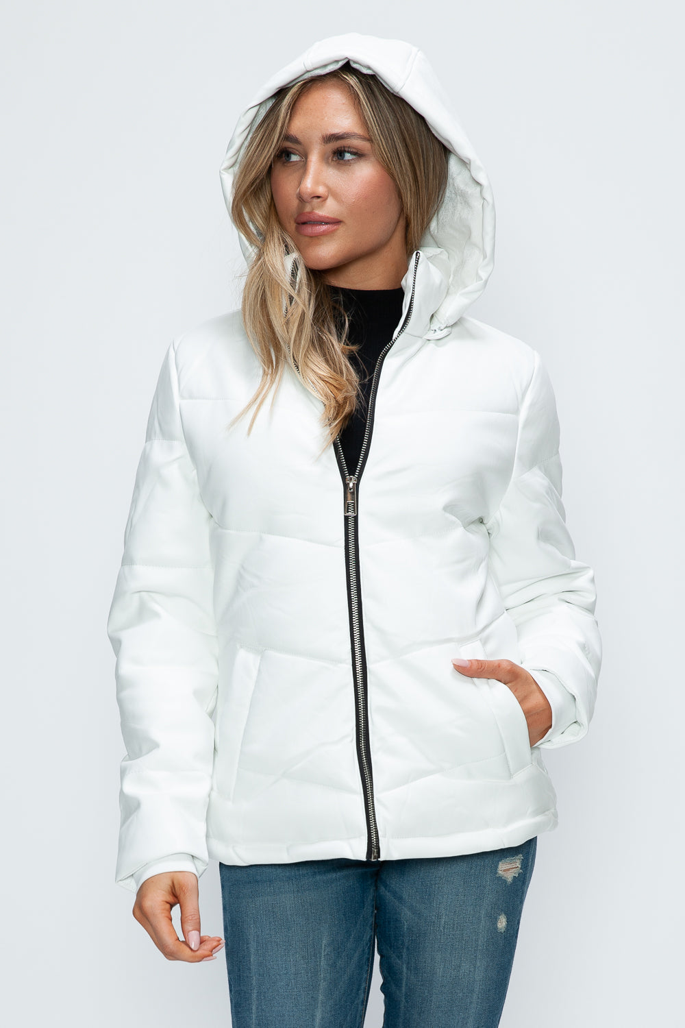 Hazel Blues® |  How Dare U Pocketed Zip Up Puffer Jacket with Removable Hood