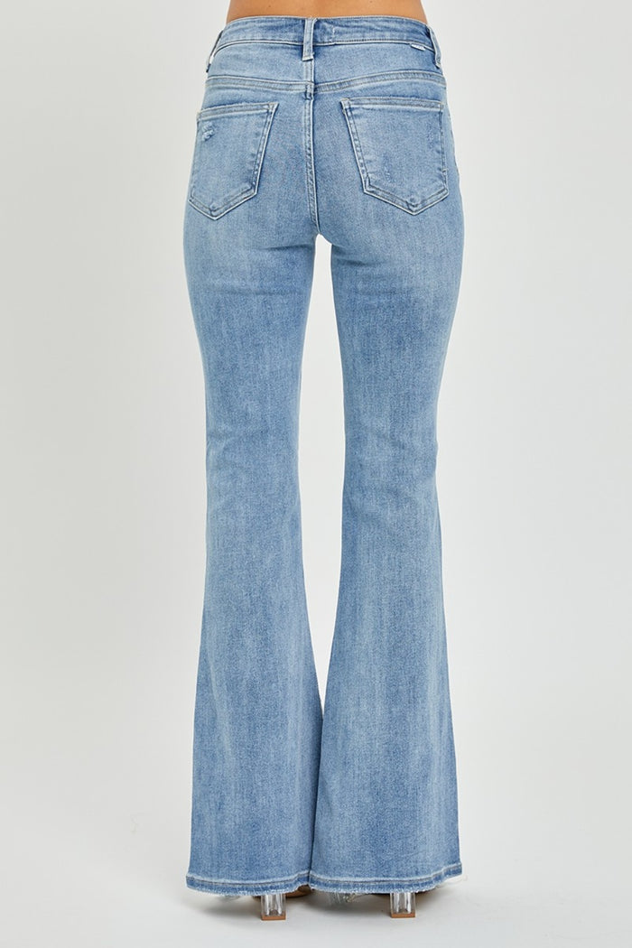 Hazel Blues® |  Risen High Rise Frayed Hem Flare Jeans