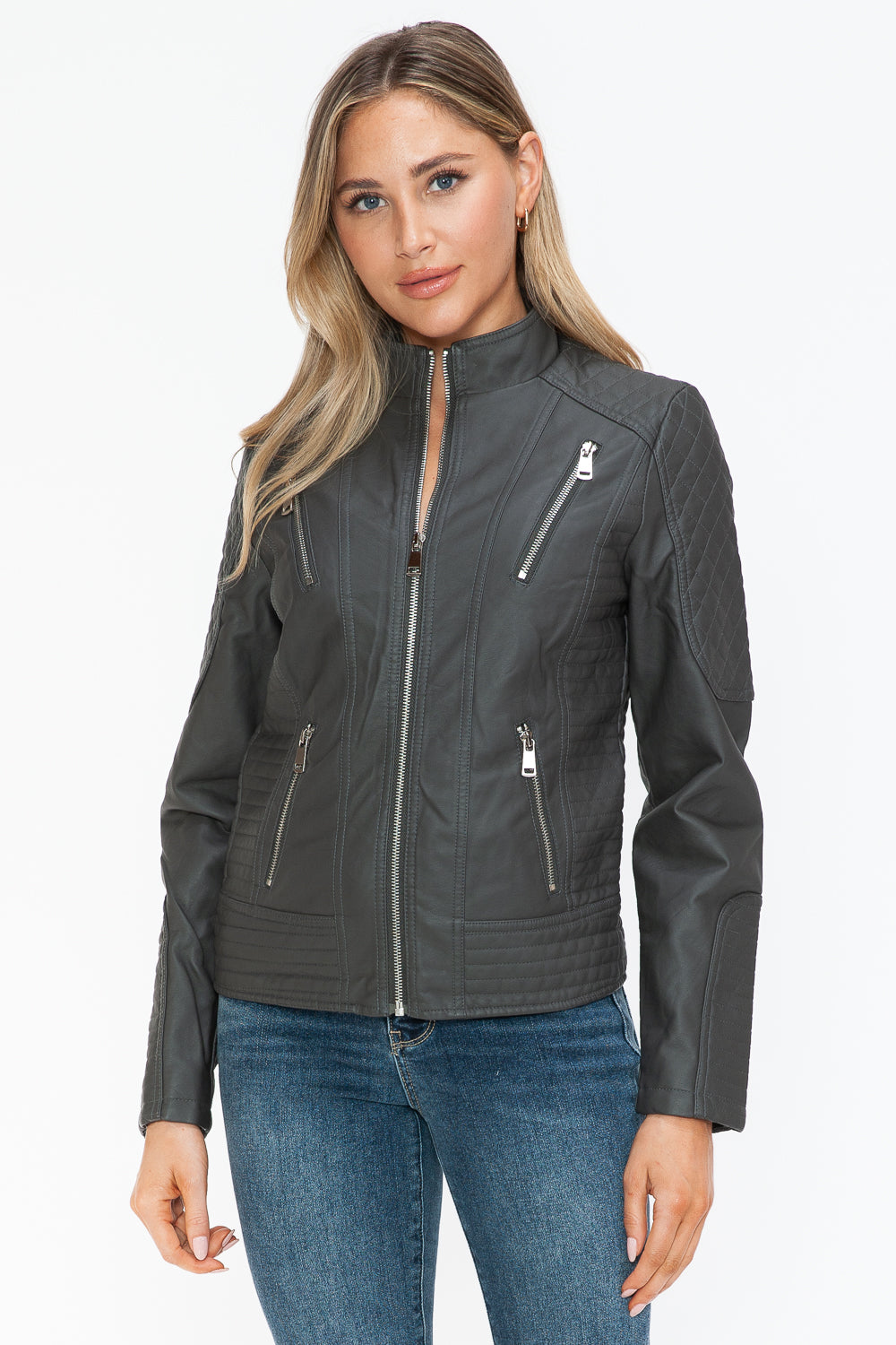 Hazel Blues® |  Snobbish Faux Leather Zip Up Mock Neck Jacket