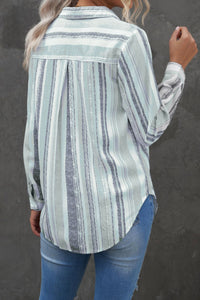 Hazel Blues® |  Striped Collared Neck Long Sleeve Shirt