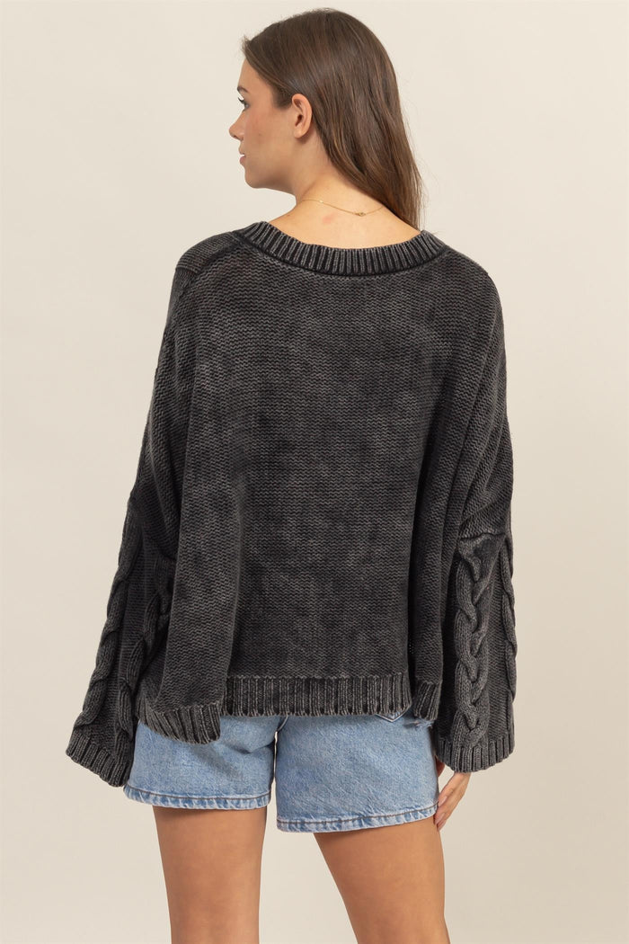 Hazel Blues® |  HYFVE Cable Knit V-Neck Dropped Shoulder Oversized Sweater