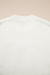 Hazel Blues® |  White Embroidered Bow Boots Graphic Drop Shoulder Sweater
