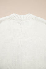 Hazel Blues® |  White Embroidered Bow Boots Graphic Drop Shoulder Sweater