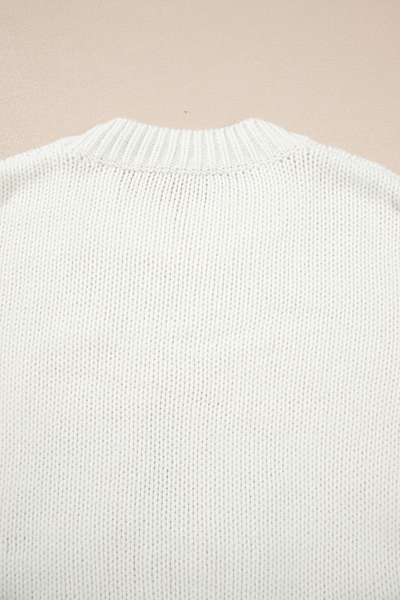 Hazel Blues® |  White Embroidered Bow Boots Graphic Drop Shoulder Sweater