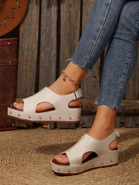 Hazel Blues® |  PU Leather Studded Wedge Sandals