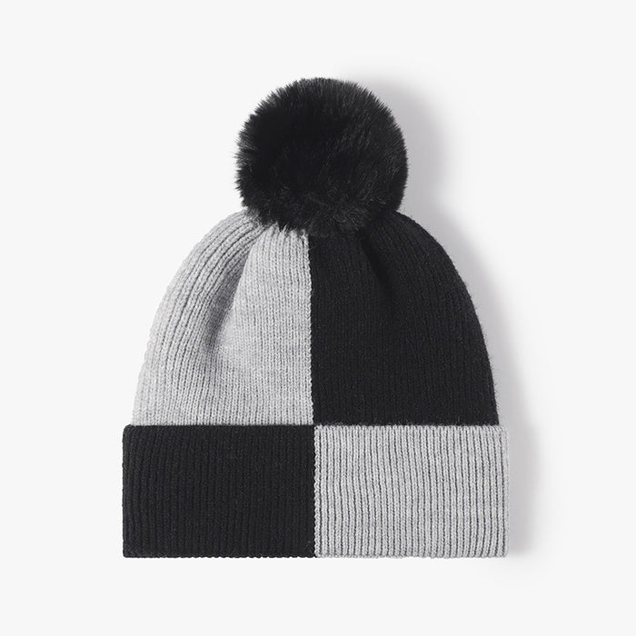 Hazel Blues® |  Color Block Knit Hat with Pom-pom