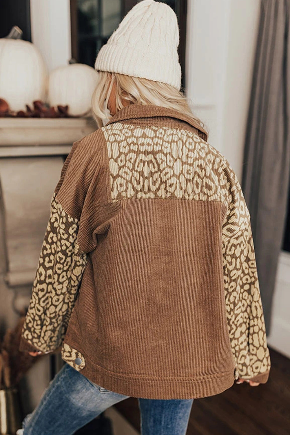 Hazel Blues® |  Leopard Button Up Drop Shoulder Jacket