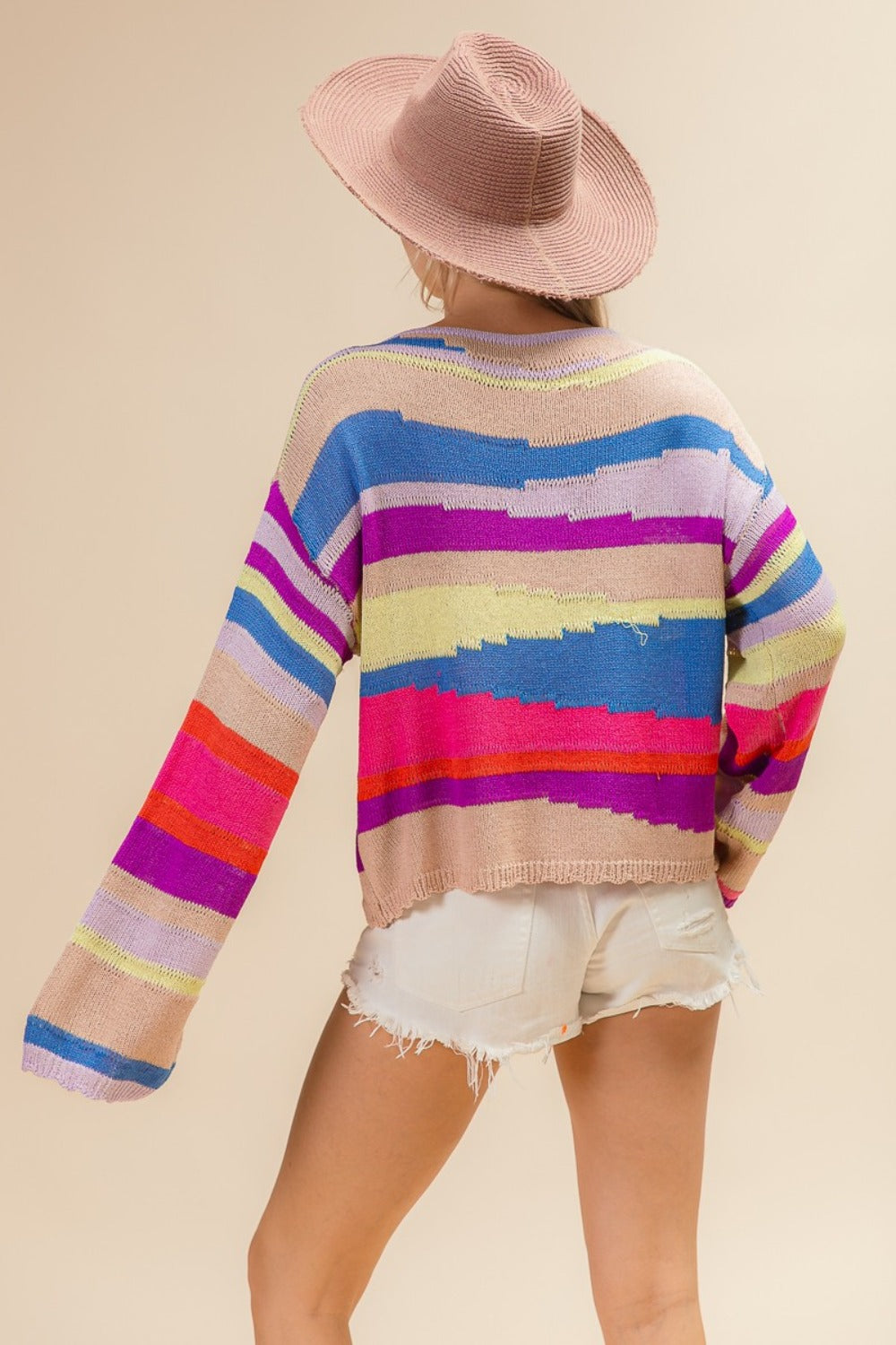 Hazel Blues® |  BiBi Multi Color Geometric Stripe Sweater