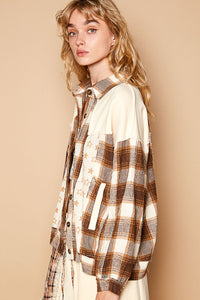 Hazel Blues® |  POL Plaid & Star Patchwork Contrast Long Sleeve Shacket