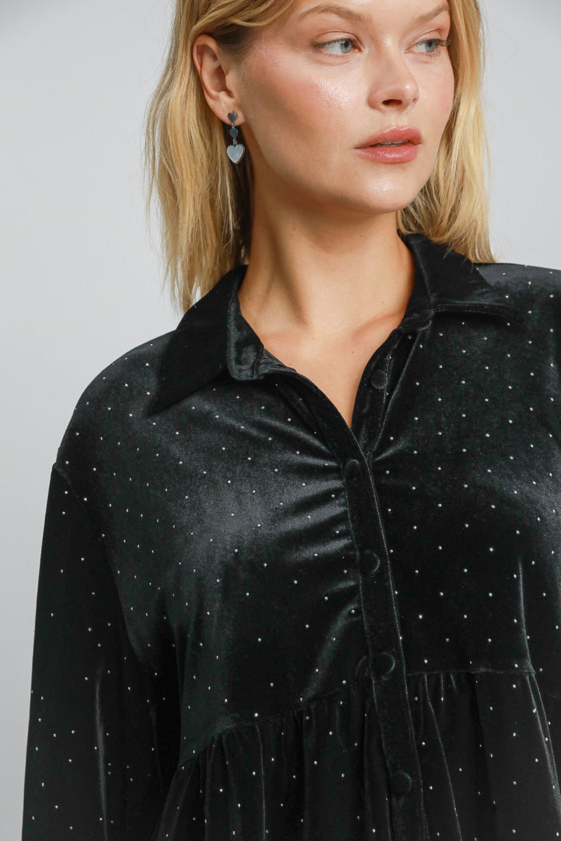 Hazel Blues® |  Umgee Polka Dot Button Up Half Sleeve Shirt