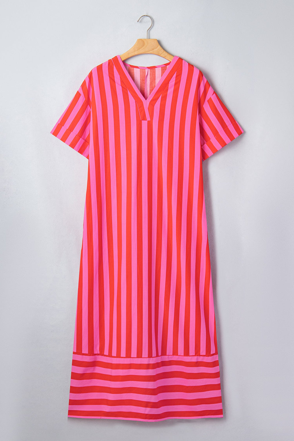V-Neck Cuffed Sleeve Relaxed Split Midi Dress | V-Neck Dress