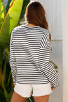 Hazel Blues® |  Gray Stripe Starry Patch Drop Shoulder Raw Edge Casual Knit Top