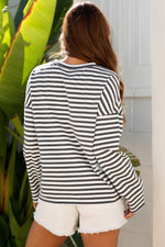 Hazel Blues® |  Gray Stripe Starry Patch Drop Shoulder Raw Edge Casual Knit Top