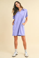 Hazel Blues® |  Annie Wear Mineral Washed Johnny Collar Short Sleeve Dress