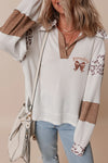 Hazel Blues® |  White game day Football Bow Embroidered Graphic Leopard Collar Color Block Patchwork Top