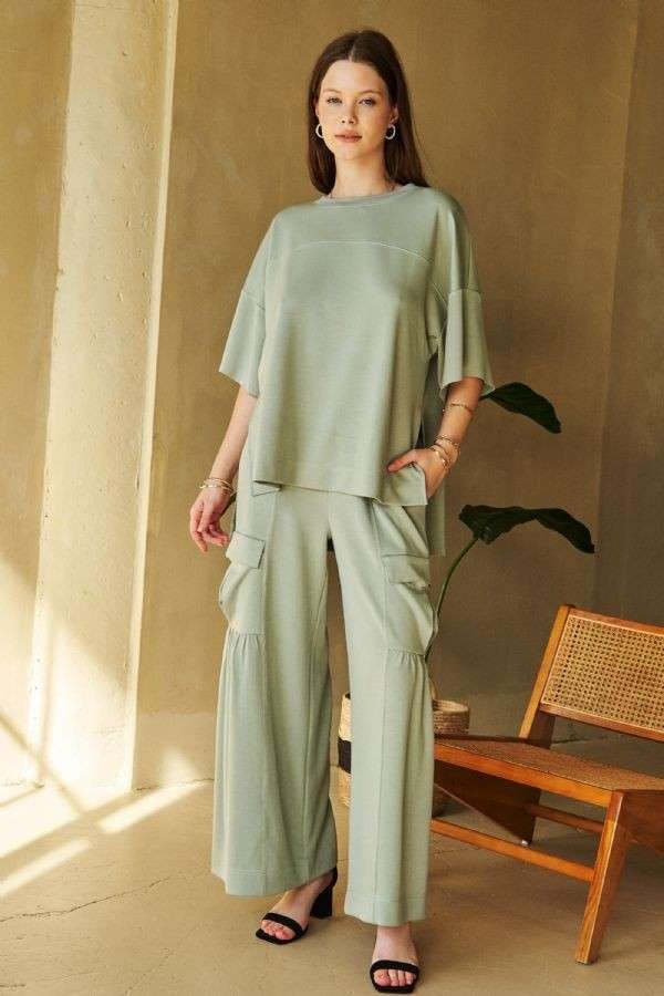 Hazel Blues® |  Davi & Dani Drawstring Ruched Detail Wide Leg Pants