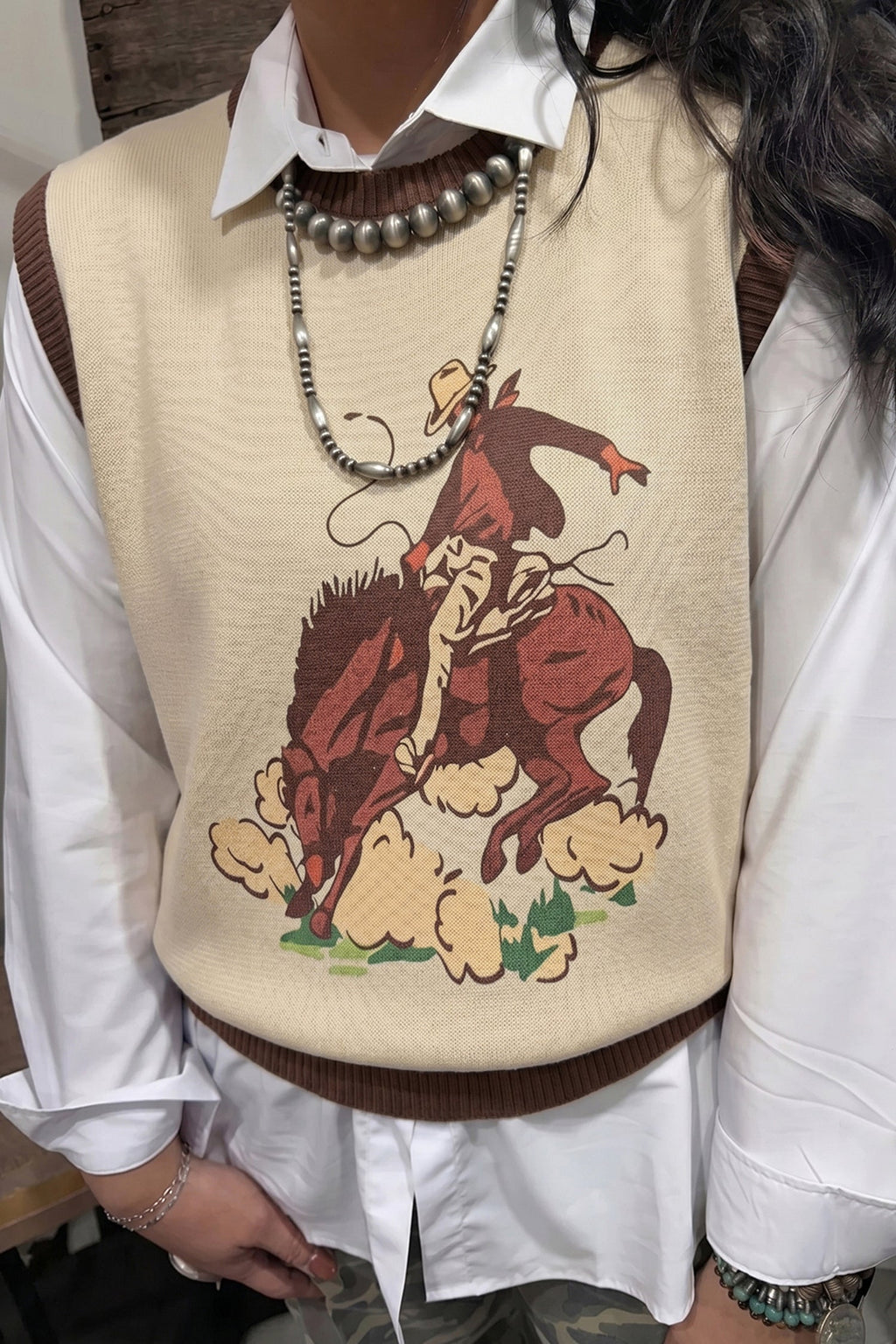 Western Print Knit Vest Colorblock Sleeveless Regular Length Daily Wear | Western Colorblock Sleeveless Vest