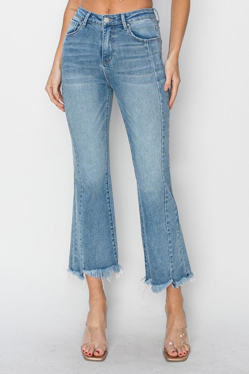 Hazel Blues® |  RISEN High Rise Frayed Hem Flare Jeans