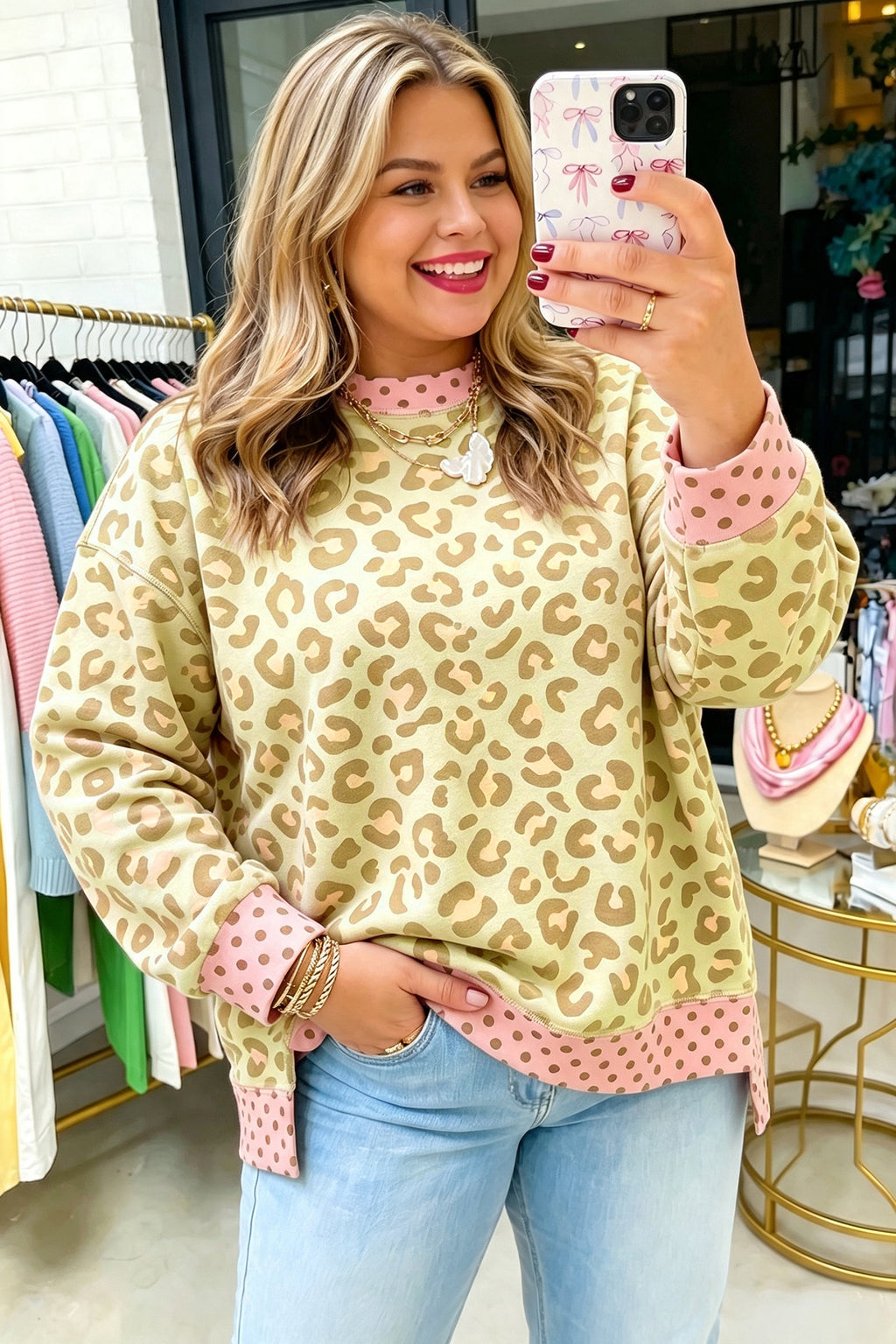 Wild Spots Khaki Leopard Polka Dot Top