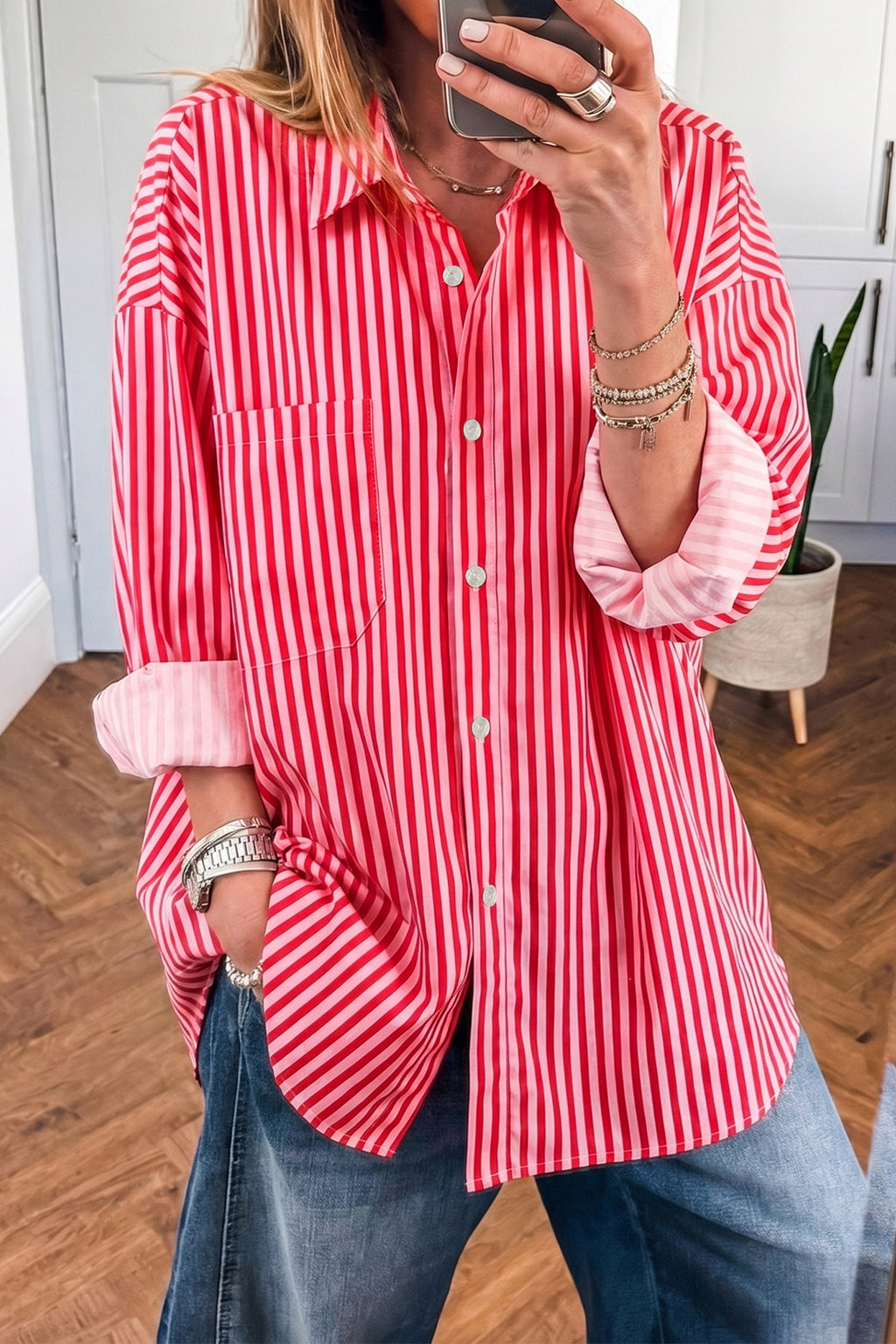 Weekend Plans Striped Button-Front Shirt